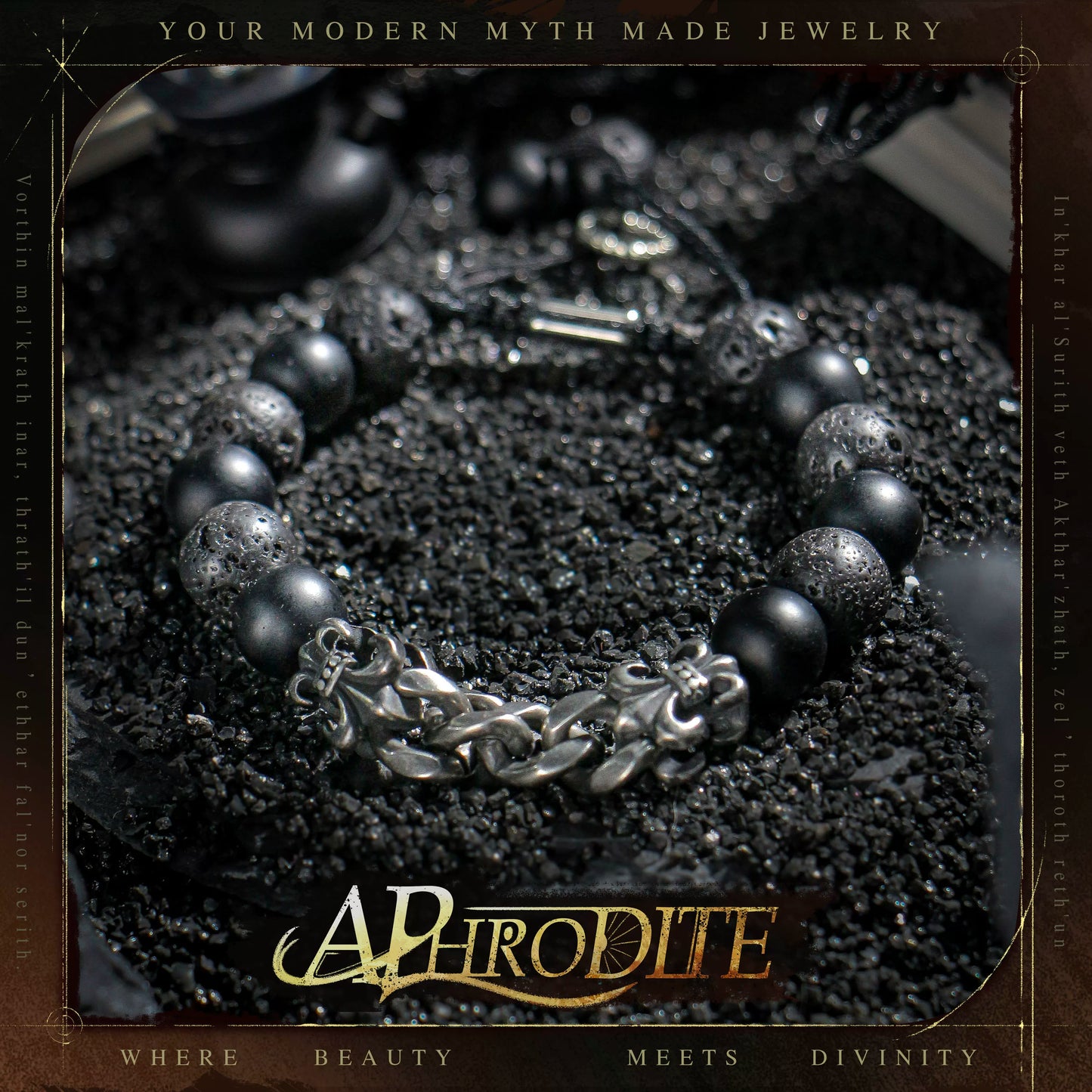 Arcane Chain — Vintage Silver & Volcanic Stone Bracelet, Smoked Black Depth, Bold Elemental Presence