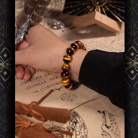 【金运虎眼】复古虎眼石手链男高级感金黑曜石手串小众饰品礼物潮