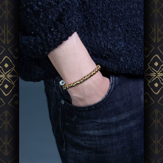 【金银交锋】重工碎银子手串男盘缠男生间金圆环手链