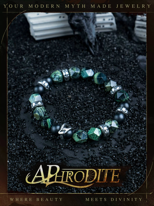 Pine Shadow — Sculpted Black Agate Bead Bracelet, Natural Wood Spirit, Quietly Distinct Design
