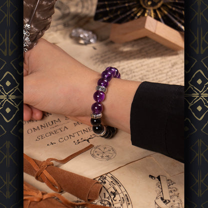 【龙紫夜咏】S925银龙头黑曜石手链男高级感复古紫水晶手串珠礼物