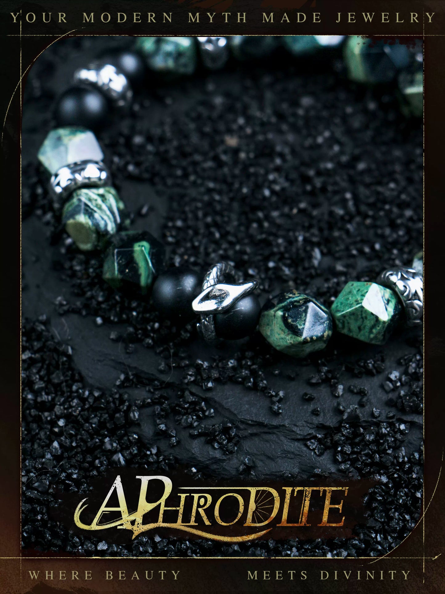 Pine Shadow — Sculpted Black Agate Bead Bracelet, Natural Wood Spirit, Quietly Distinct Design