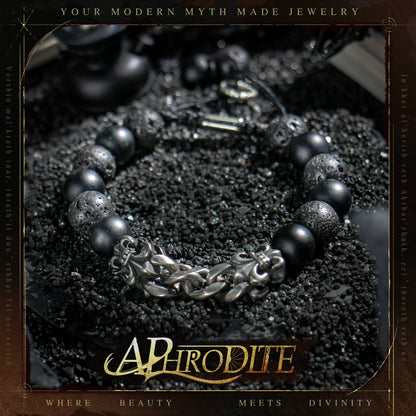 Arcane Chain — Vintage Silver & Volcanic Stone Bracelet, Smoked Black Depth, Bold Elemental Presence