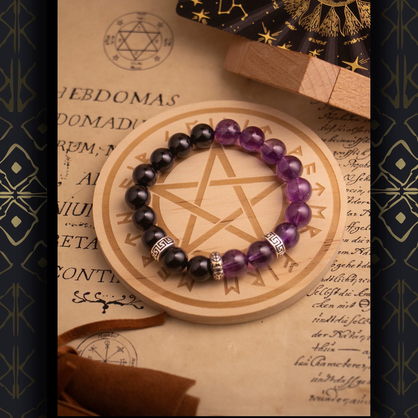 【龙紫夜咏】S925银龙头黑曜石手链男高级感复古紫水晶手串珠礼物