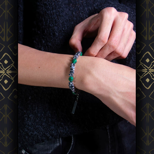 【雀纹锋链】碎银拼色天然石手链男款中式小众手串孔雀石情侣手链