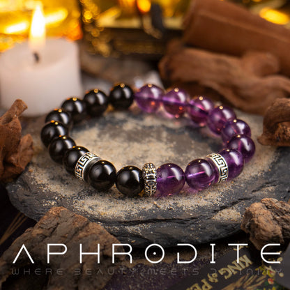 【龙紫夜咏】S925银龙头黑曜石手链男高级感复古紫水晶手串珠礼物