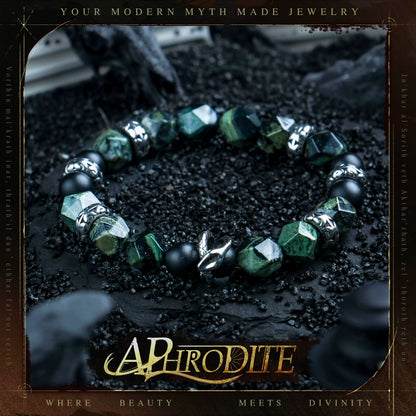 Pine Shadow — Sculpted Black Agate Bead Bracelet, Natural Wood Spirit, Quietly Distinct Design